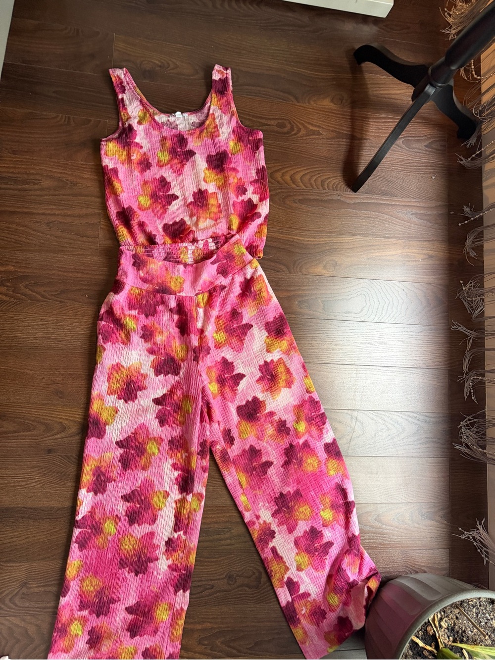 Bar III Pink Floral with Yellow Accents Tank and matching pants